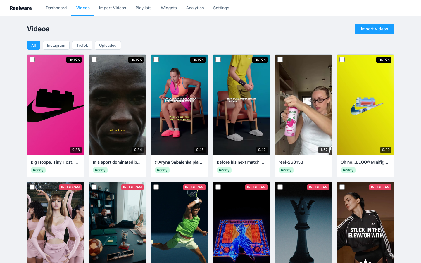 Video library in Reelware admin